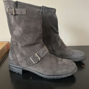 PAUL GREEN Boots Booties Mid-Calf Gray Suede Leather Sz. 9 UK 8.5 US Belted